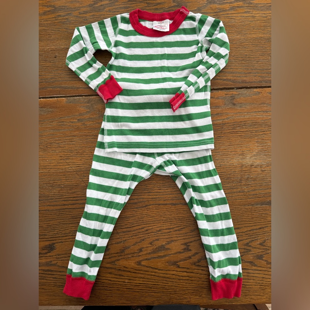 Hanna Andersson green striped Long John Holiday Christmas Pajama Set - 3T